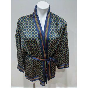 The J. Peterman Company Size XS Silk Kimono Cardigan Cover Up Geometric Belted